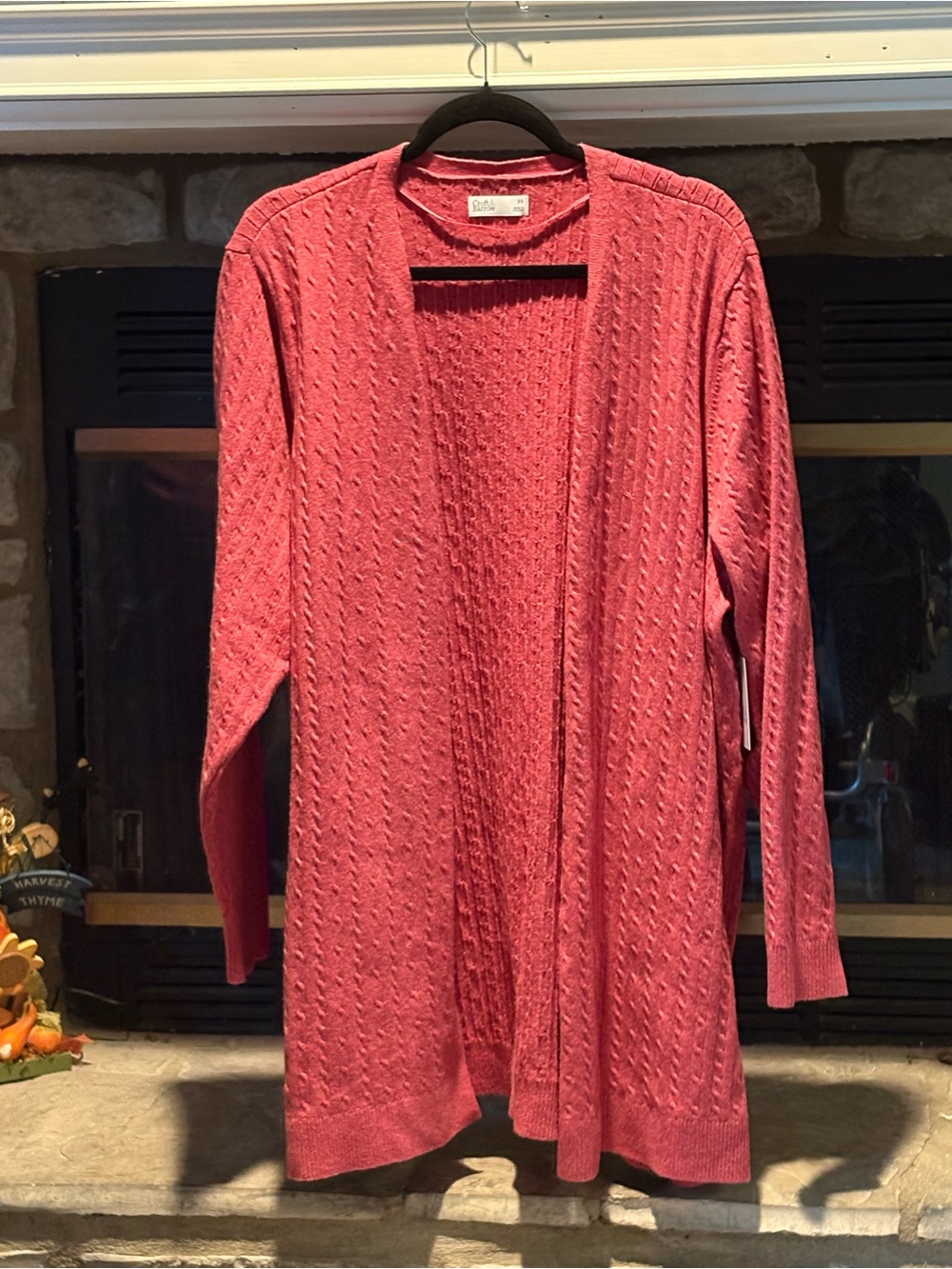 croft & barrow Open-Front Cable Cardigan - Coral Pink